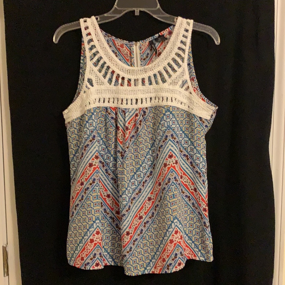 Sleeveless Red, White & Blue Crochet-detail Top